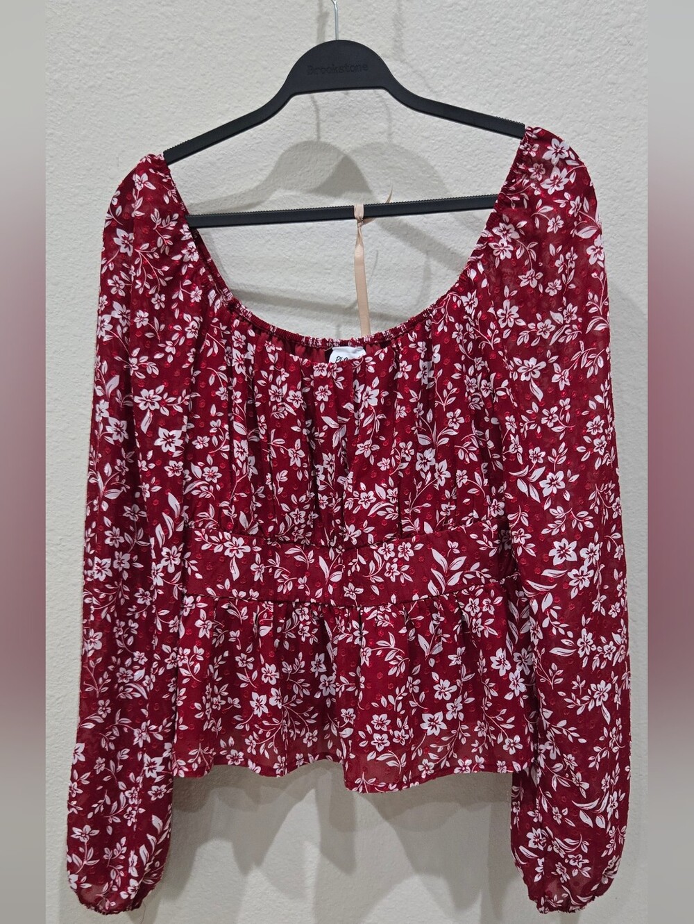 Women's Burgundy Floral Peasant Blouse